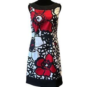 Connected Apparel Red Black Flowered Dress size 6